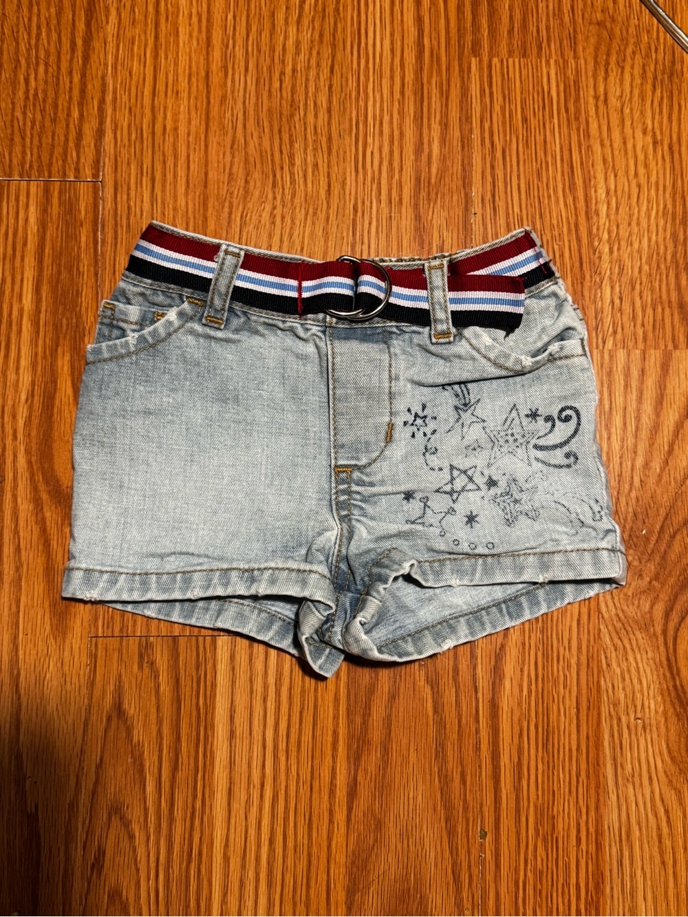 Old Navy Light Wash Denim Shorts with Red, White & Blue Striped Belt